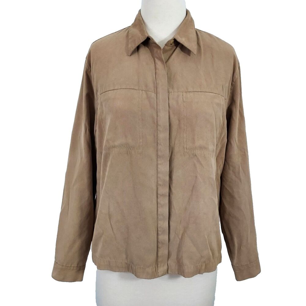Northern Reflections Shirt Top Faux Suede Womens Size Large Soft Hidden Buttons